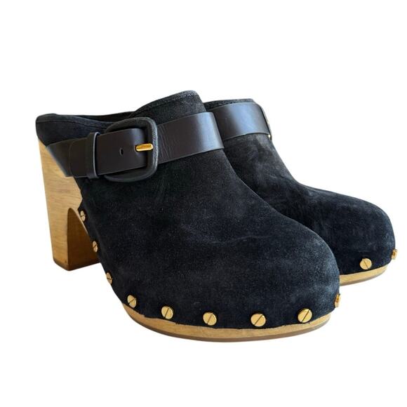 Veronica Beard Dacey Black Suede Studded Wooden Clogs Slip Ons Size 8 - Picture 1 of 8
